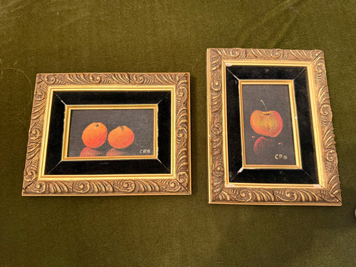 Vintage Framed Miniature Fruit Oil Paintings – Set of 2 | 9" x 7"
