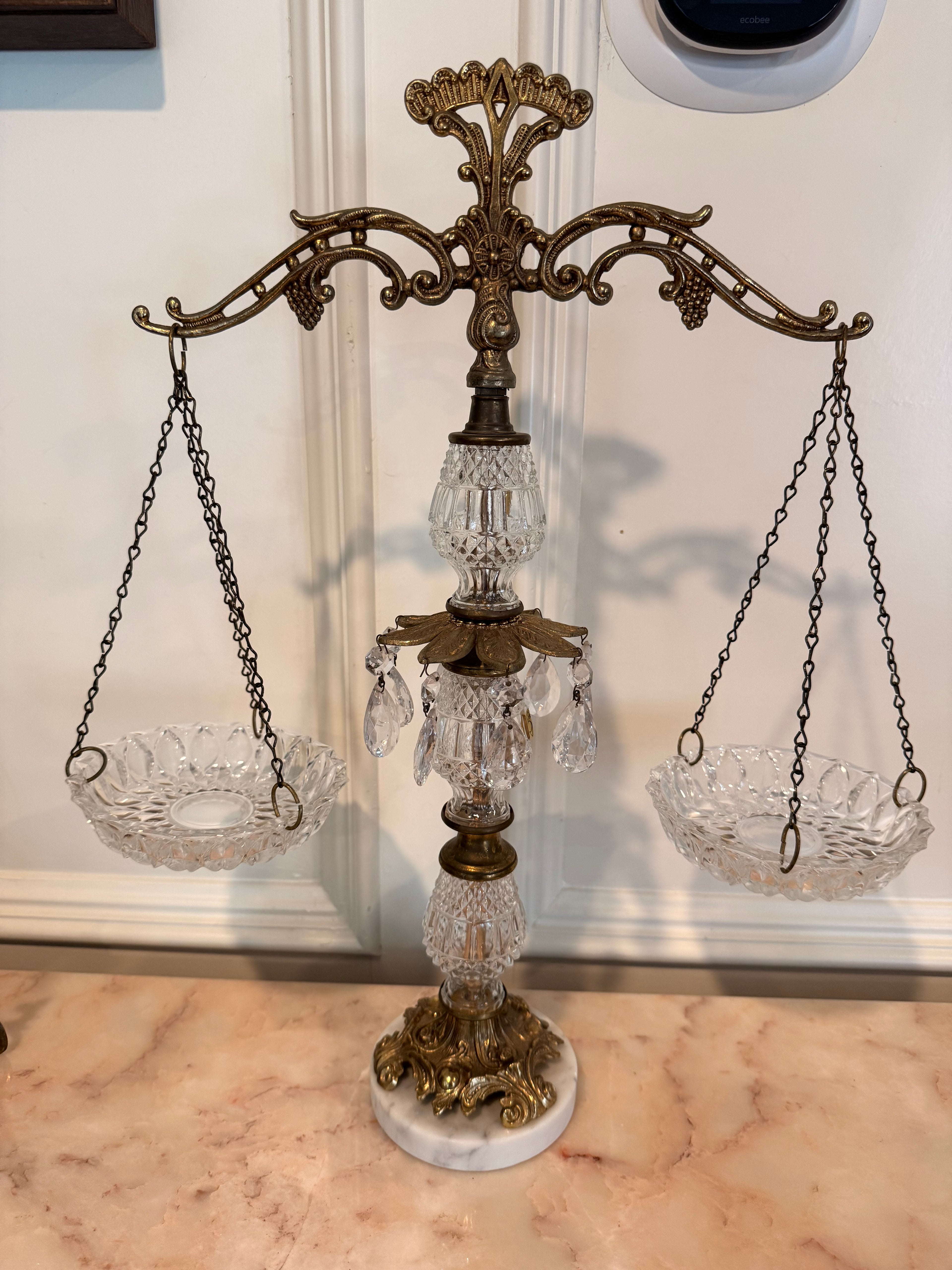 Vintage Hollywood Regency Scales of Justice | Crystal, Brass & Marble