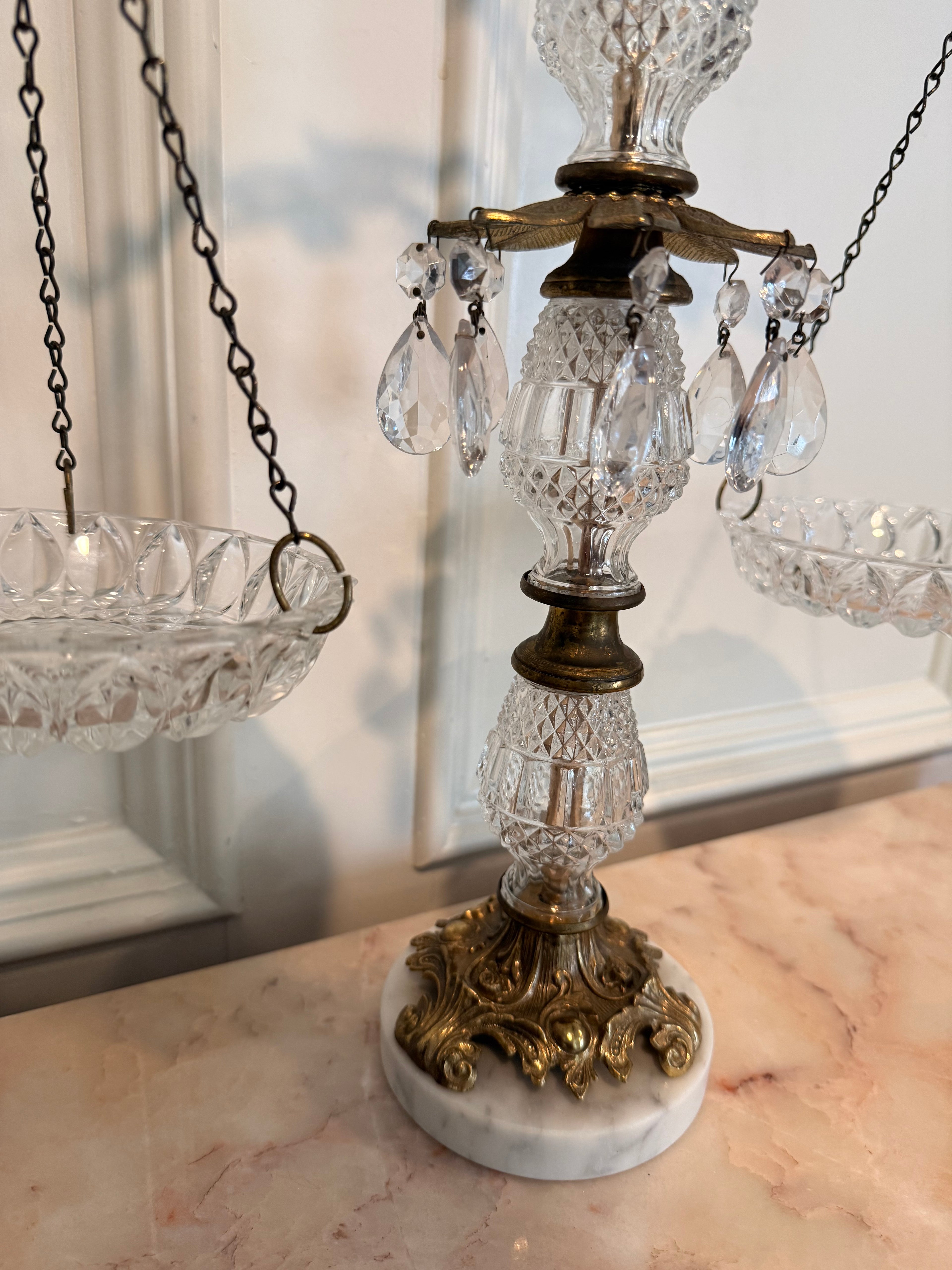 Vintage Hollywood Regency Scales of Justice | Crystal, Brass & Marble