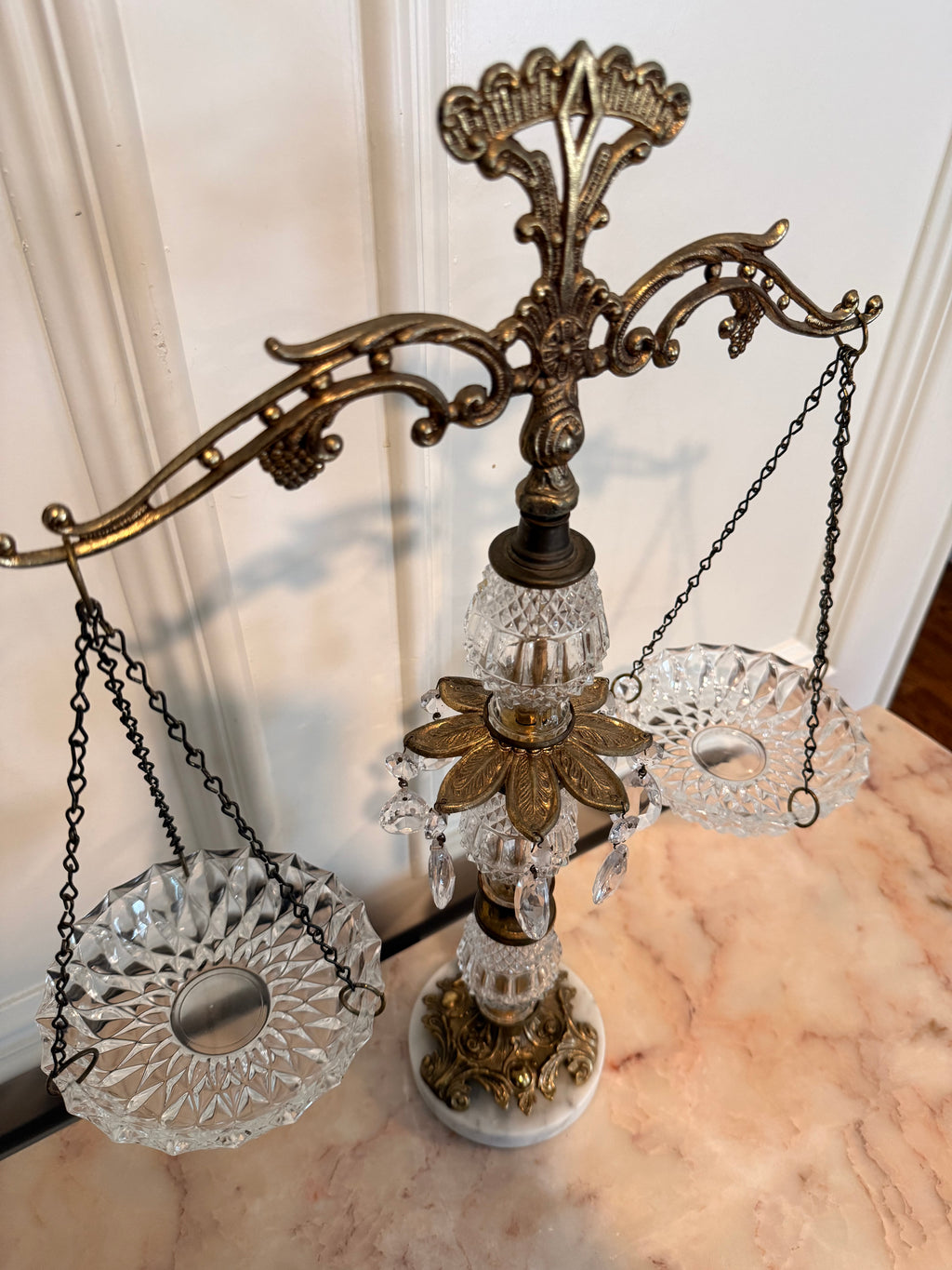 Vintage Hollywood Regency Scales of Justice | Crystal, Brass & Marble