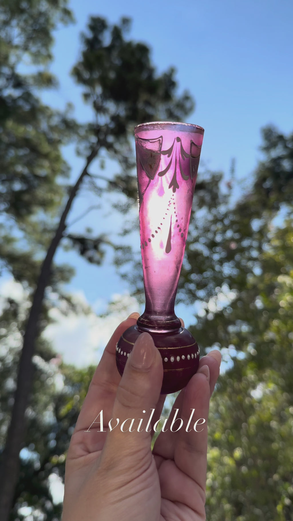 Vintage Amethyst Art Glass Bud Vase with Hand-Painted Enamel & Gilt Details