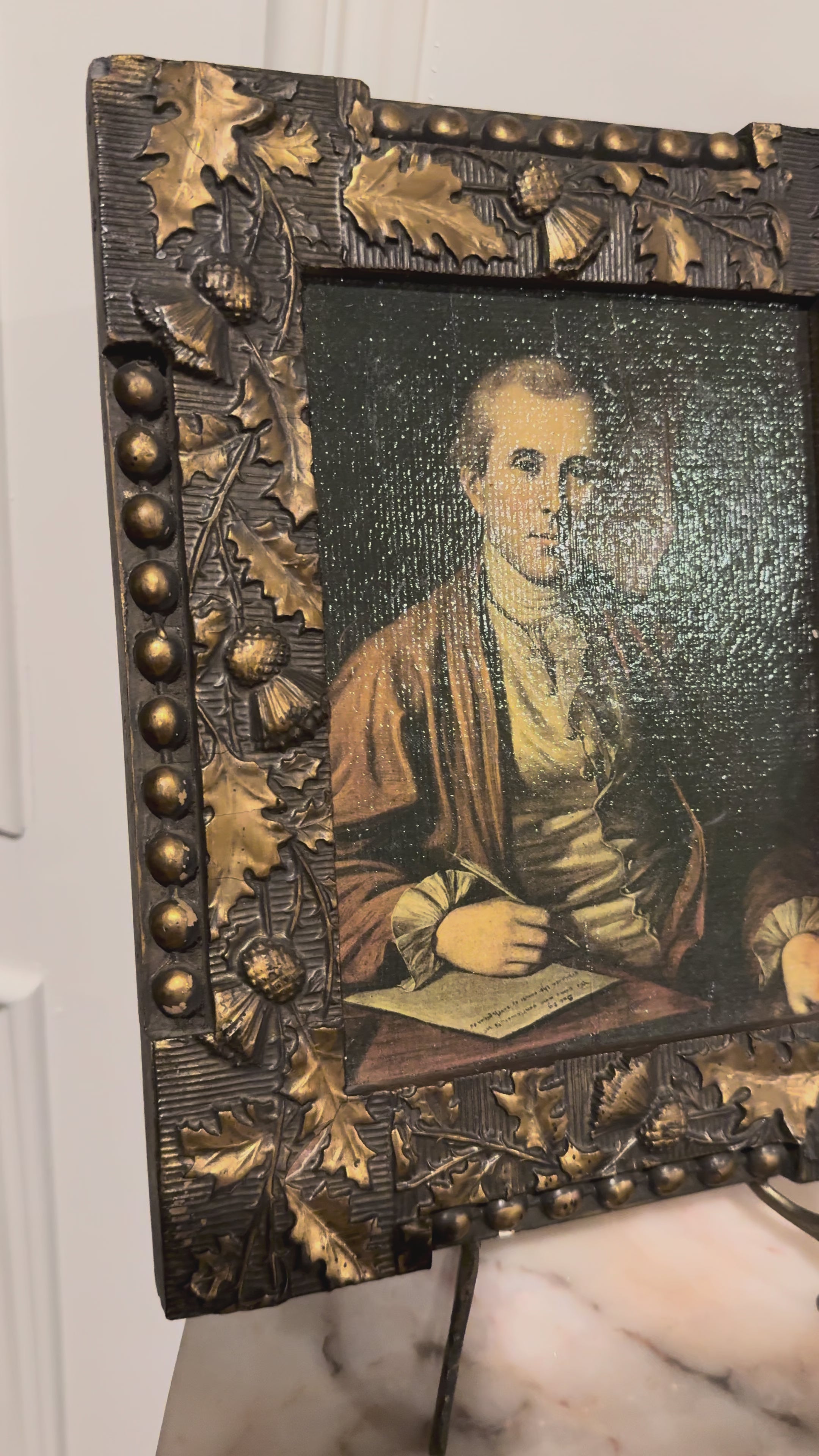 Vintage Benjamin Rush Oleograph in Ornate Foliage Frame